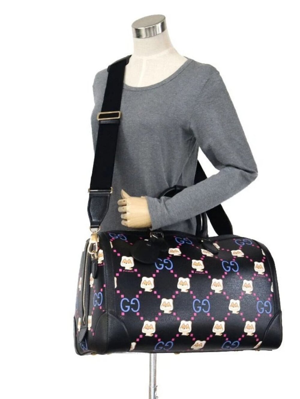 Auth GUCCI Boston bag Black x multicolor leather